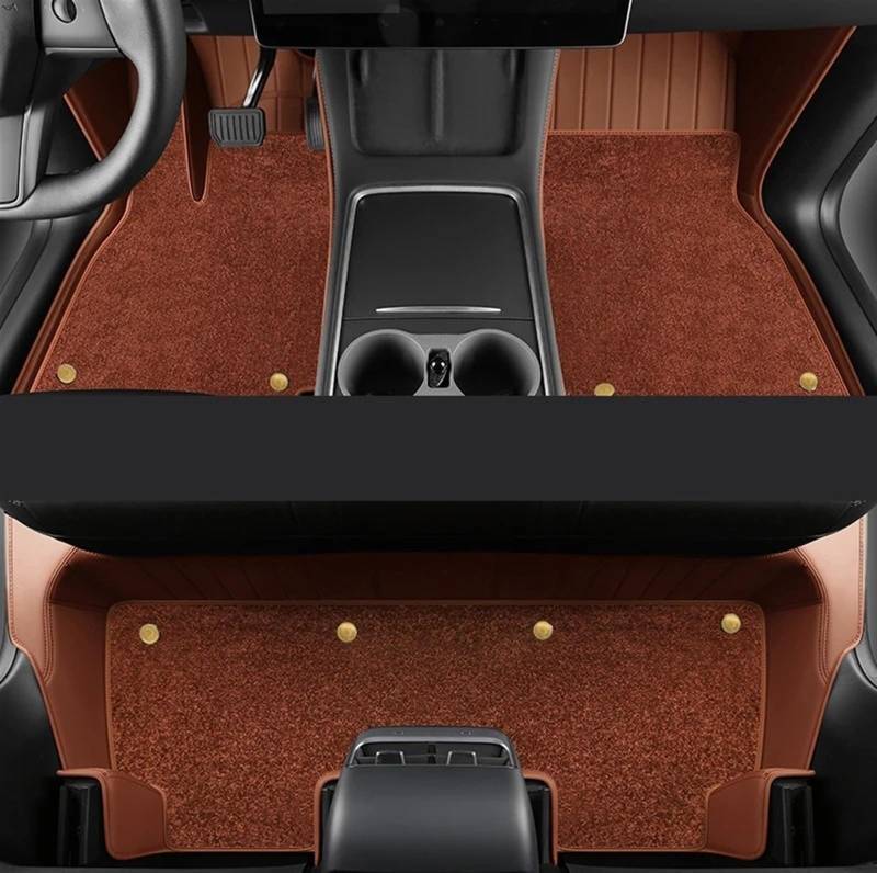 Auto Fußmatten Set Kompatibel mit Tesla für Model 3 2021–2023 LHD Custom Car Bodenmatte Innenraum PU vorne hinten Doppelschichten Fußpolster(Double brown1) von ZHjLut
