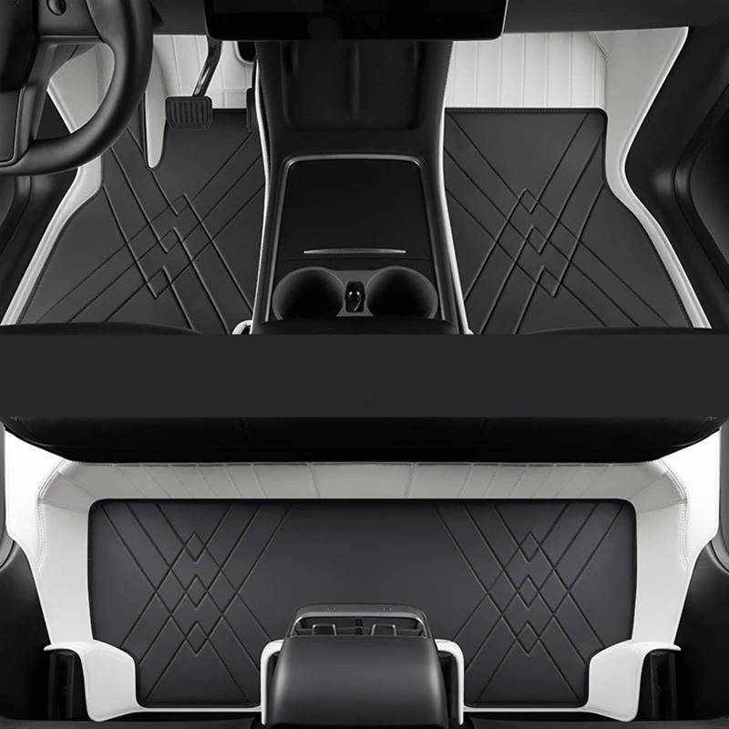 Auto Fußmatten Set Kompatibel mit Tesla für Model 3 2021–2023 LHD Custom Car Bodenmatte Innenraum PU vorne hinten Doppelschichten Fußpolster(White black2) von ZHjLut