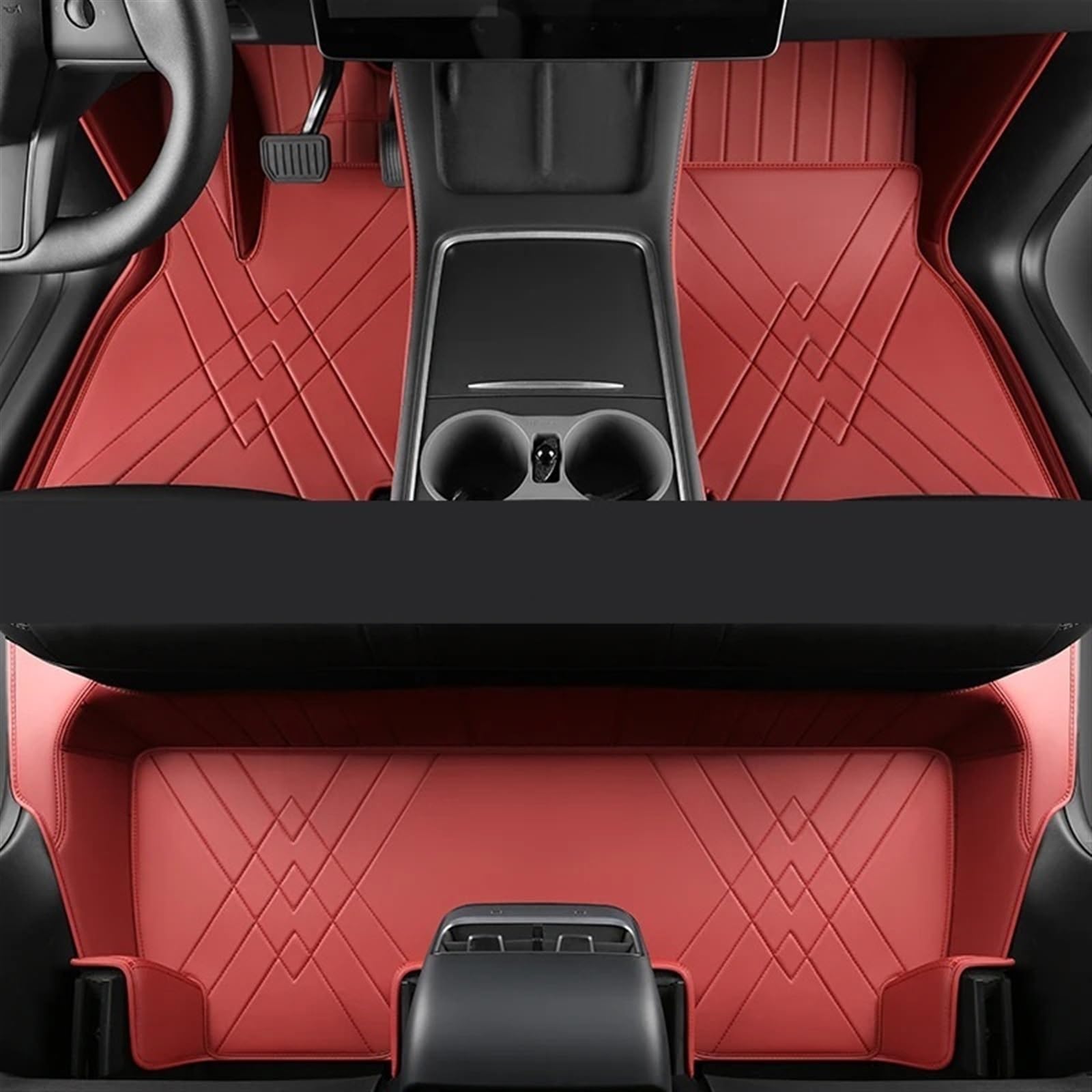 Auto Fußmatten Set Kompatibel mit Tesla für Model 3 für Highland 2024 LHD Auto-Fußmatte Innenausstattung PU ​​vorne und hinten Doppellagiges Fußpolster(Double Burgundy2) von ZHjLut