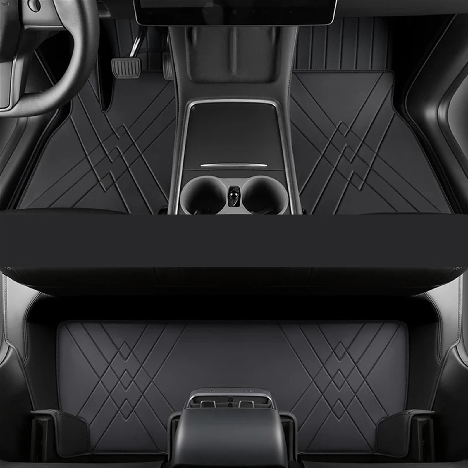 Auto Fußmatten Set Kompatibel mit Tesla für Model 3 für Highland 2024 LHD Auto-Fußmatte Innenausstattung PU ​​vorne und hinten Doppellagiges Fußpolster(Double black2) von ZHjLut