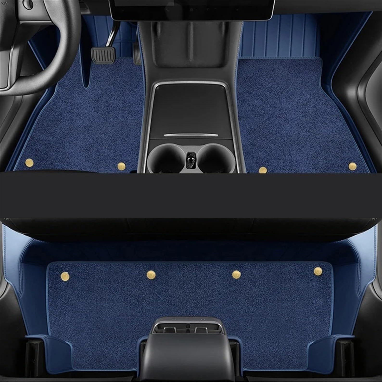 Auto Fußmatten Set Kompatibel mit Tesla für Model 3 für Highland 2024 LHD Auto-Fußmatte Innenausstattung PU ​​vorne und hinten Doppellagiges Fußpolster(Double blue1) von ZHjLut