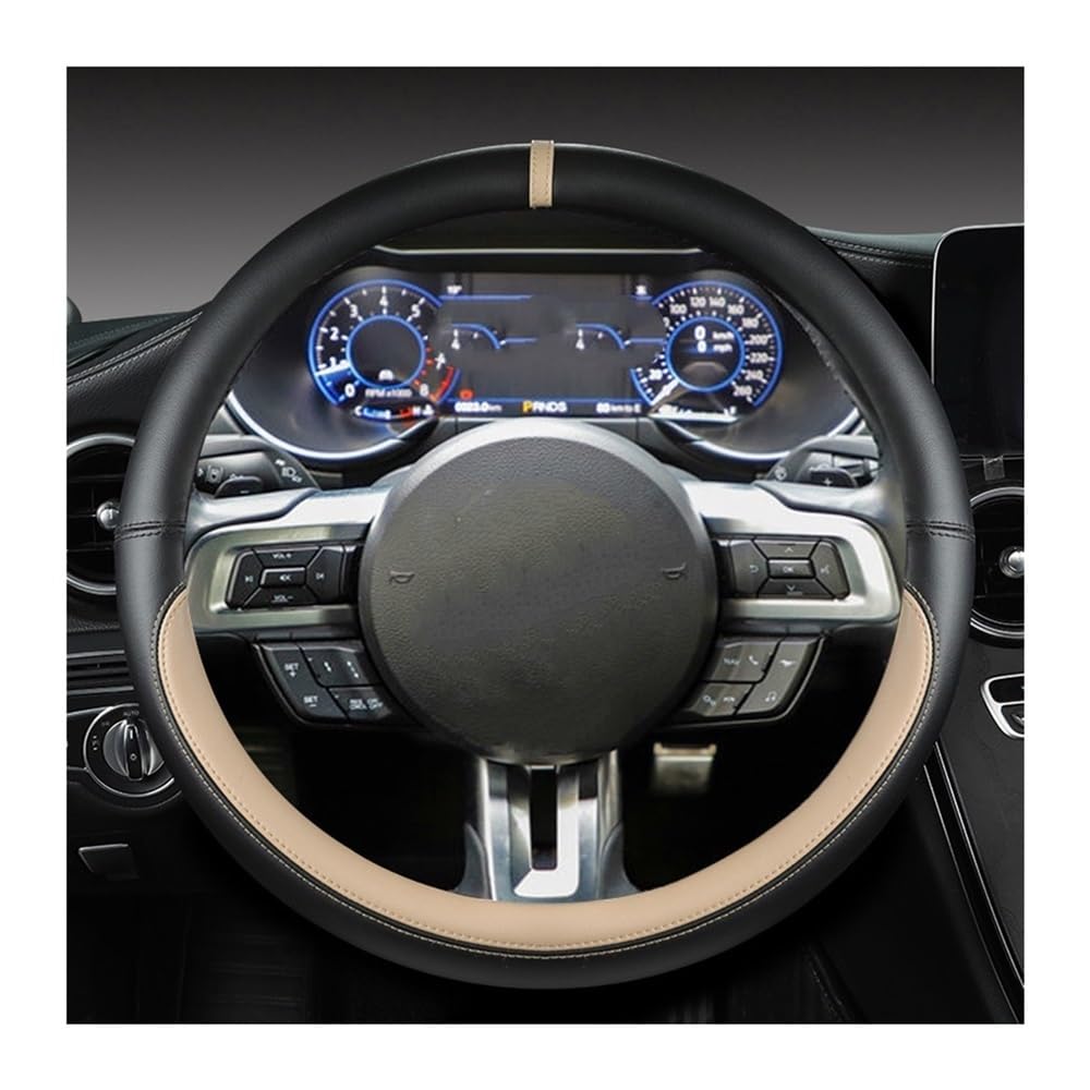 ZHjLut Kompatibel Mit Mustang 2015–2019 Für Mustang GT 2015 2016 2017 2018 2019 rutschfeste PU-Auto-Lenkradabdeckung(BEIGE) von ZHjLut