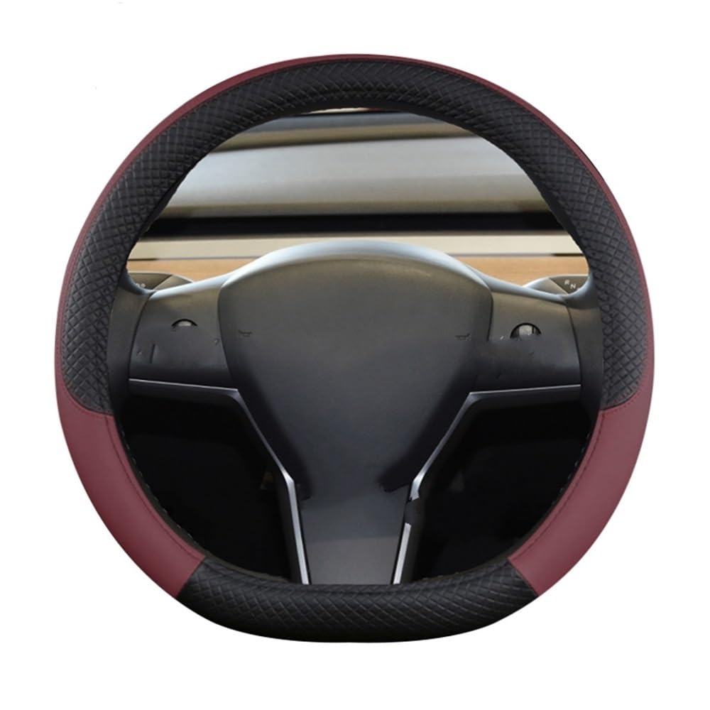 ZHjLut Kompatibel Mit Tesla Für Model Y 2019 2020 2021 2022 2023. rutschfeste Auto-Lenkradabdeckung, Auto-Zubehör(Wine Red) von ZHjLut