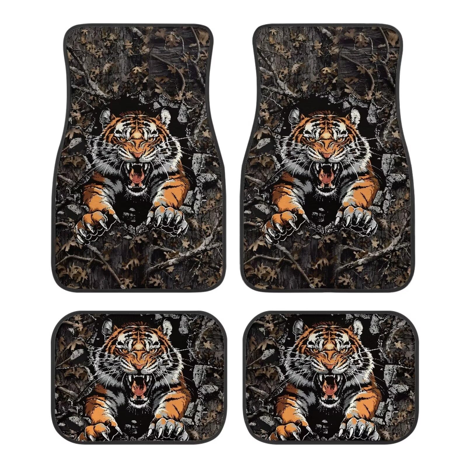 ZIATUBLES Auto Fußmatten vorne & hinten Liner Set Anti-Rutsch Autoteppich Grunge Tiger Wald Druck Universal Fit Fußmatten Set von 4 für SUVs Limousine Auto Innendekoration von ZIATUBLES