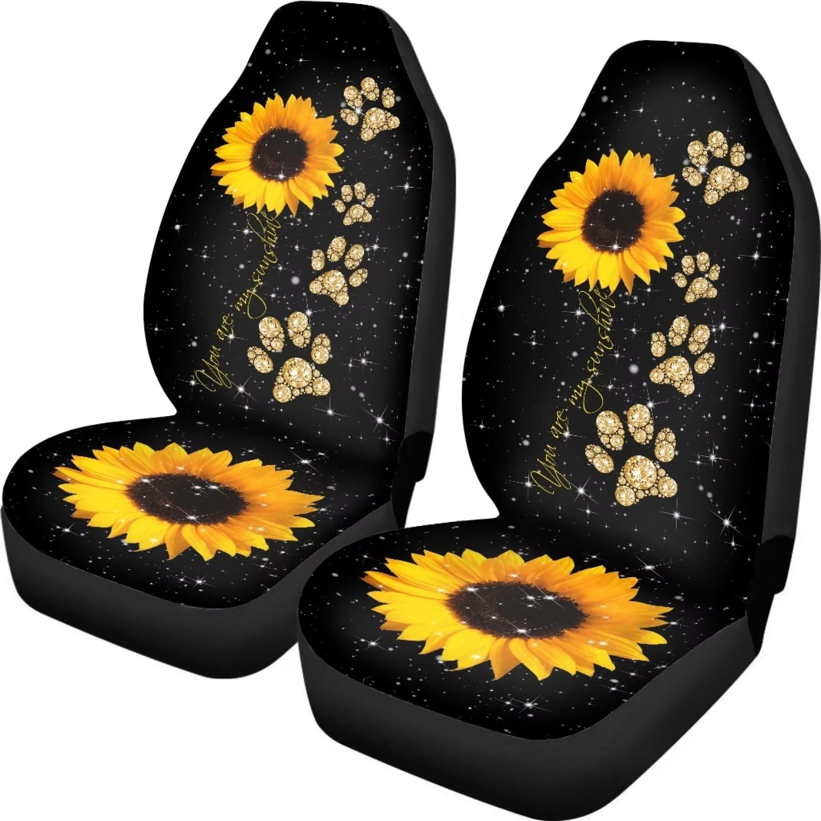 ZIATUBLES Autositzbezug mit Hundepfotenmotiv, Sonnenblumen-Druck, 2-teiliges Set, Fahrzeug-Autozubehör, universelle Passform, LKW, Autos, SUVs, Limousine, Vans von ZIATUBLES