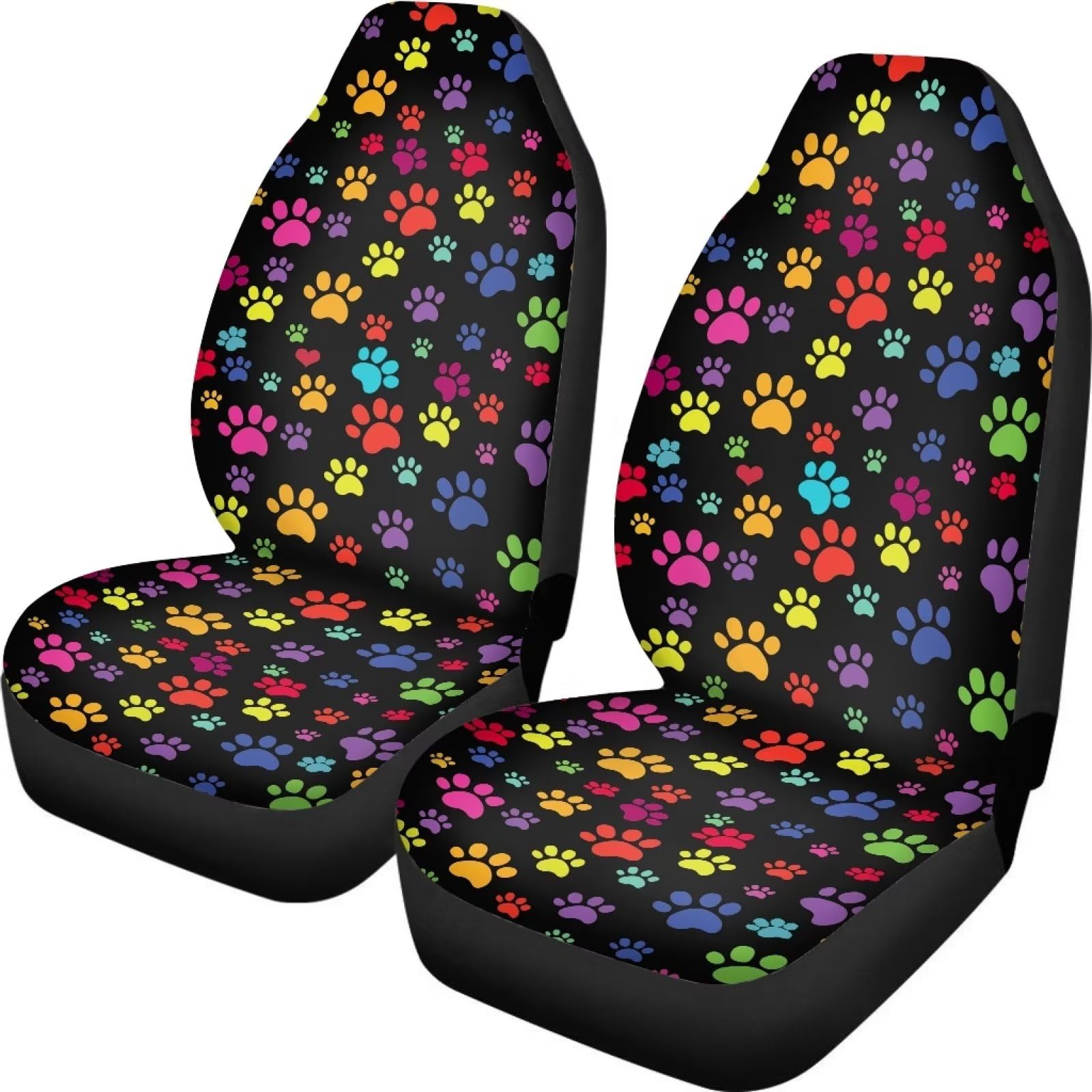ZIATUBLES Autositzbezug mit buntem Hundepfoten-Muster, 2er-Set, langlebig und bequem, Autositzschutz für Autos, LKWs und Vans, atmungsaktiv von ZIATUBLES