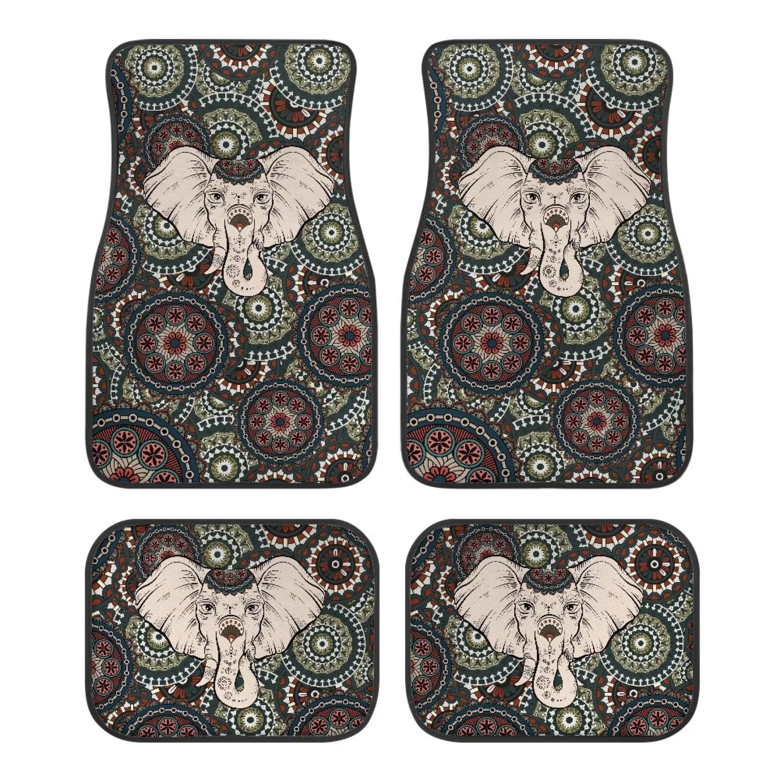 ZIATUBLES Boho Mandala Elefant Druck Auto Fußmatten Vorne & Hinten Liner Set Anti-Rutsch Autoteppich Universal Fit Auto Innendekoration Fußmatten 4 Stück für SUV Limousine Auto von ZIATUBLES