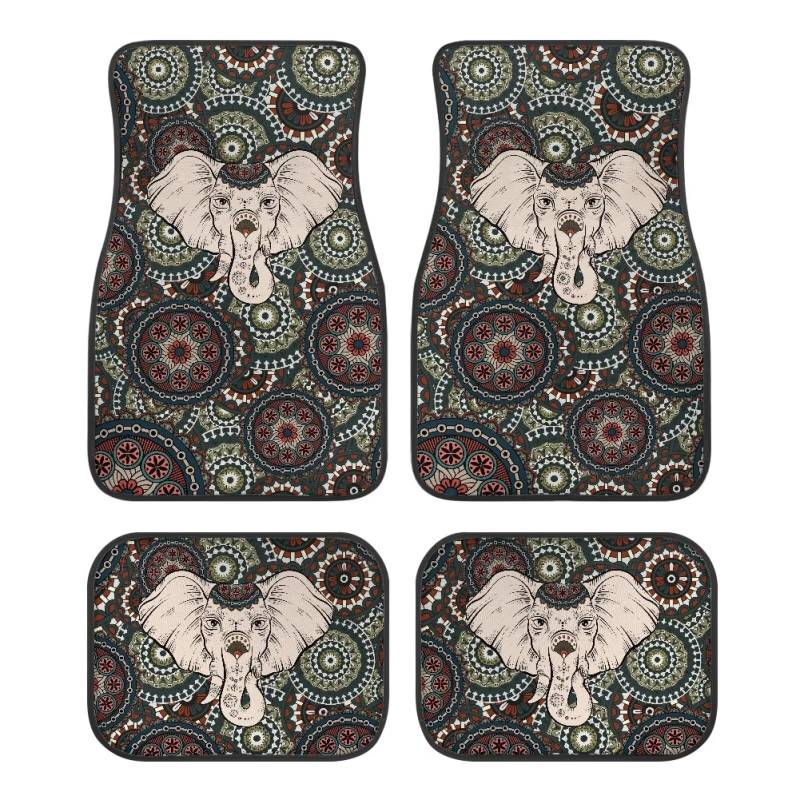 ZIATUBLES Boho Mandala Elefant Druck Auto Fußmatten Vorne & Hinten Liner Set Anti-Rutsch Autoteppich Universal Fit Auto Innendekoration Fußmatten 4 Stück für SUV Limousine Auto von ZIATUBLES