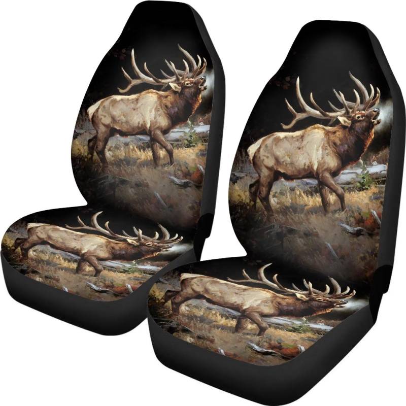 ZIATUBLES Buck Deer Elch Print Auto Sitzbezug 2er Set Vordere Auto Sitzbezug für Herren Damen Auto Innenraum Zubehör Sitzschoner von ZIATUBLES