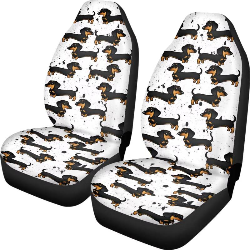 ZIATUBLES Dackel Hund Druck Auto Sitzbezug Set, Dehnbar Auto Innen Zubehör Universal Sitzschoner Sitzbezüge - 2 Stück Fahrzeug Sitzbezüge von ZIATUBLES