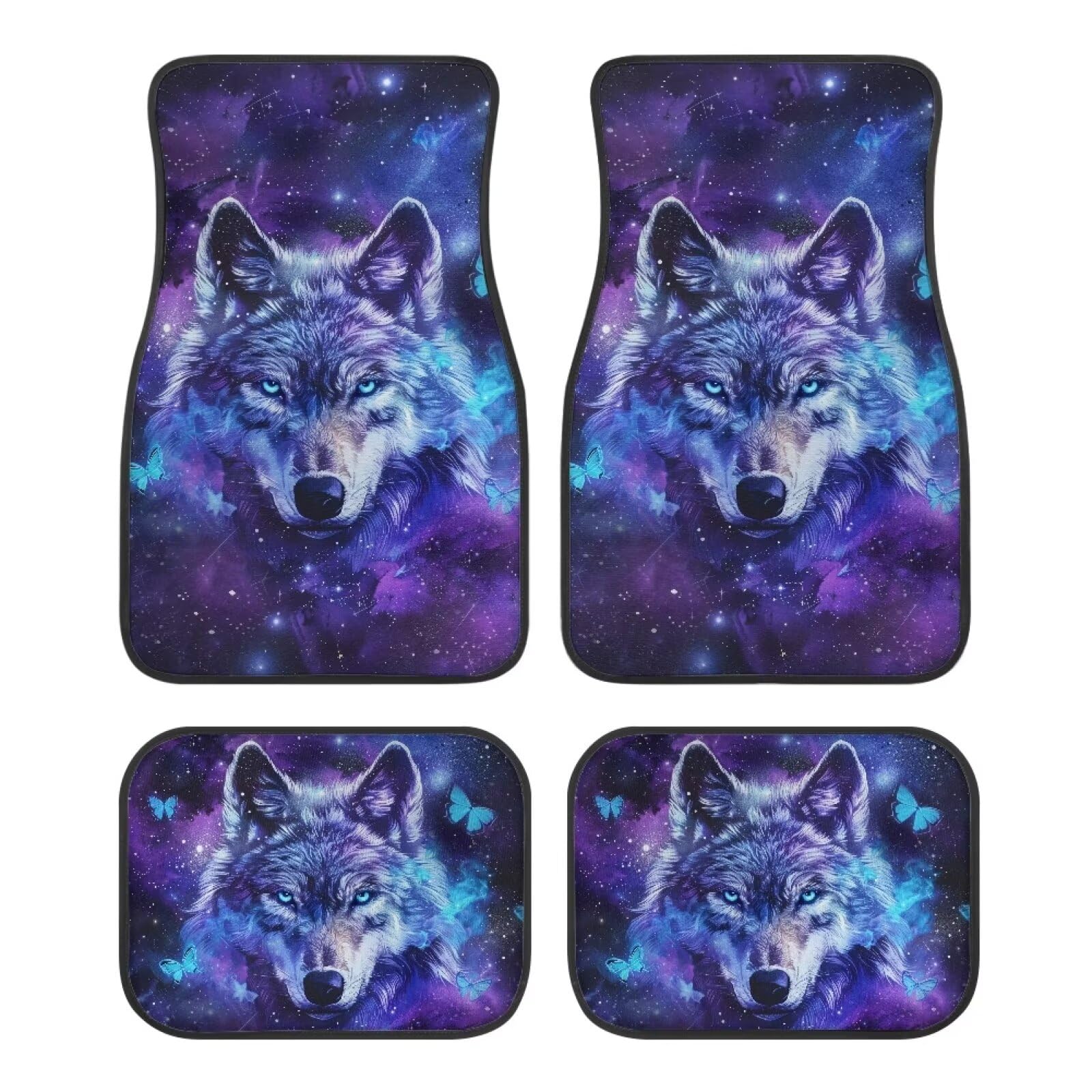 ZIATUBLES Galaxy Wolf Print Auto Fußmatten Full Sets Rutschfeste Teppichmatten Autoteppiche Automobilzubehör Auto Bodenschutz Universal Fit SUVs Limousine LKW 4 Stück von ZIATUBLES