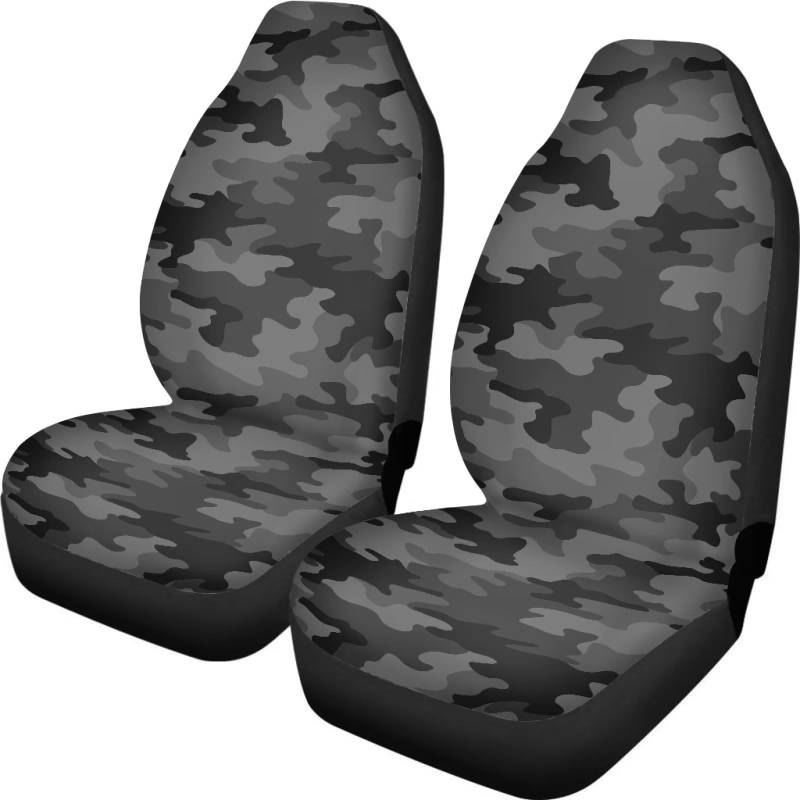 ZIATUBLES Grau Schwarz Camouflage Print Universal Auto Sitzbezüge Vordersitze Nur, Polyester Eimer Sitze Protector Automotive Interior Zubehör, 2 Stück von ZIATUBLES