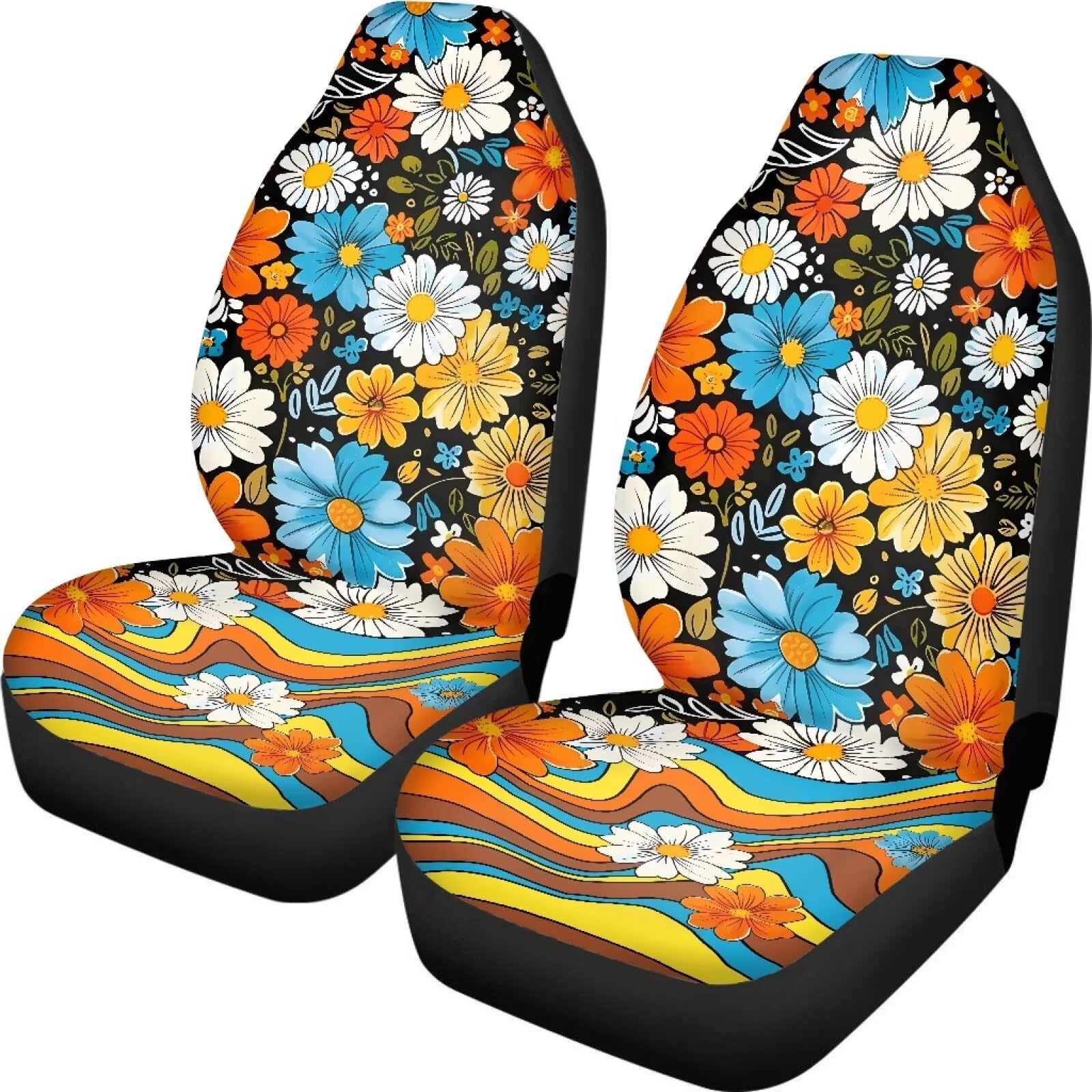 ZIATUBLES Groovy Autositzbezug mit Gänseblümchen-Motiv, atmungsaktiv, hohe Rückenlehne, Schalensitzschoner für Fahrzeuginnendekoration, passend für die meisten Autos, Limousinen, SUVs von ZIATUBLES