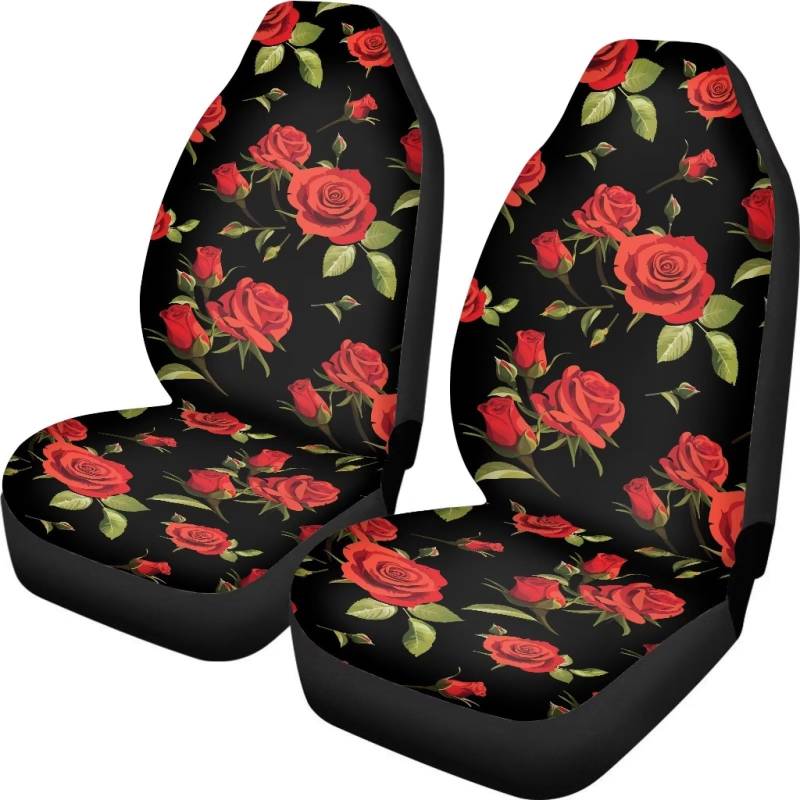 ZIATUBLES Rote Rose Blumenmuster Universal Autositzbezüge Auto Vordersitze Schonbezüge Auto Zubehör Sitzbezug Universal passend für die meisten Pkw SUV Lkw Vans von ZIATUBLES