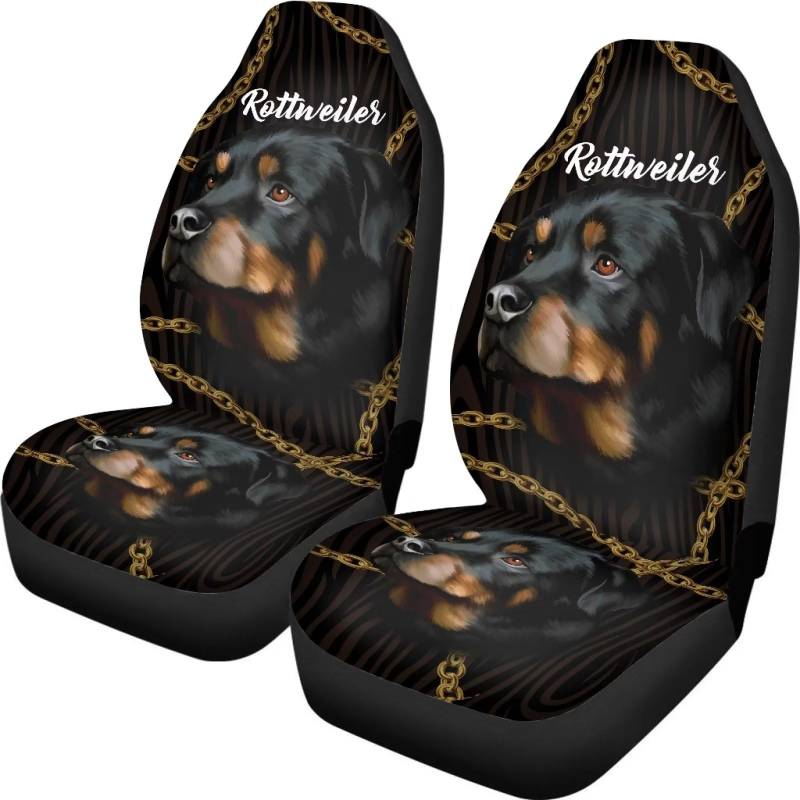 ZIATUBLES Rottweiler Hund Gold Kette Druck Autositzbezug Vordersatteldecke Schalensitz Fahrzeugschutz Komfortbezug Autozubehör Universal Fit von ZIATUBLES