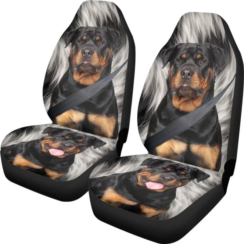 ZIATUBLES Rottweiler Hund Muster Autositzbezüge 2 Stück Universal Fit Auto Vordersitze Schonbezüge für Auto SUV Limousine LKW, Auto Sitzbezüge Auto Zubehör von ZIATUBLES