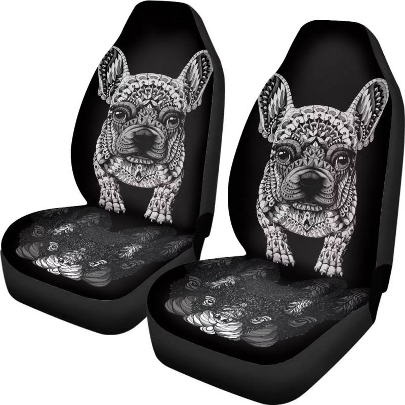 ZIATUBLES Schwarze Französische Bulldogge Auto Sitzbezug Fahrzeug Eimer Sitzbezug 2 stücke Vordersitzbezüge für die meisten Autos SUV Limousine, Autositze Schutz Innenraum Zubehör von ZIATUBLES