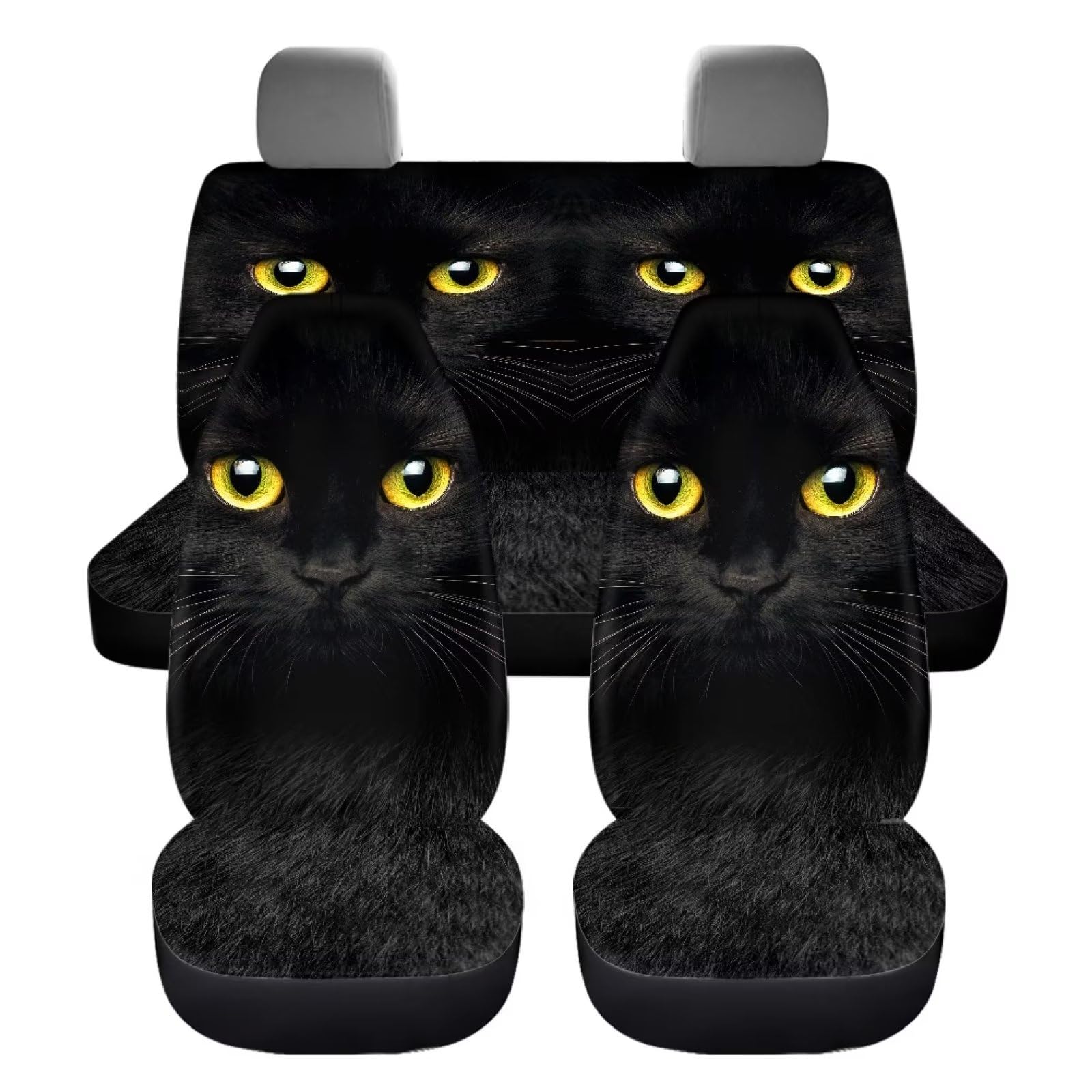 ZIATUBLES Schwarze Katze Druck Autositzbezüge + Rücksitzbezug + Rückbank Sitzschoner Full Set, 4 Stück Auto Sitzbezüge Auto Zubehör Universal Fit von ZIATUBLES