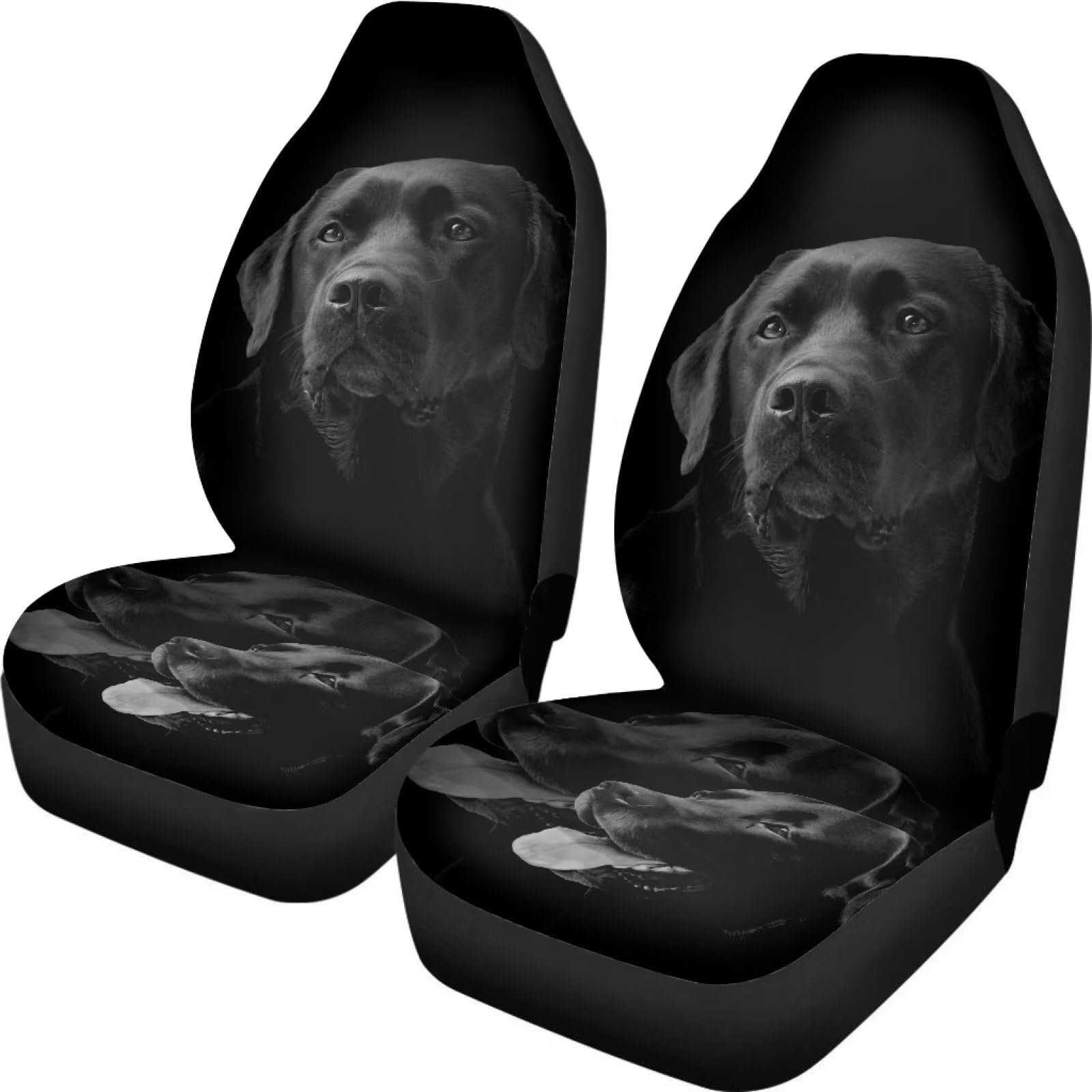 ZIATUBLES Schwarzer Labrador Hund Druck Sitzbezüge für Autos, Männer Frauen Auto Vordersitze Schonbezüge Schalensitzbezüge Universal Fit für LKW SUV Van Limousine 2 Stück von ZIATUBLES