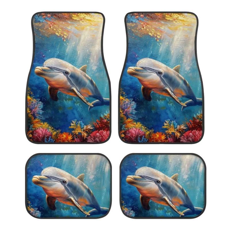 ZIATUBLES Sea Dolphin Coral Print Auto Fußmatten vorne & hinten Liner Set Anti-Rutsch Autoteppich Universal Fit Auto Innendekoration Fußmatten Set von 4 für SUVs Limousine Auto von ZIATUBLES