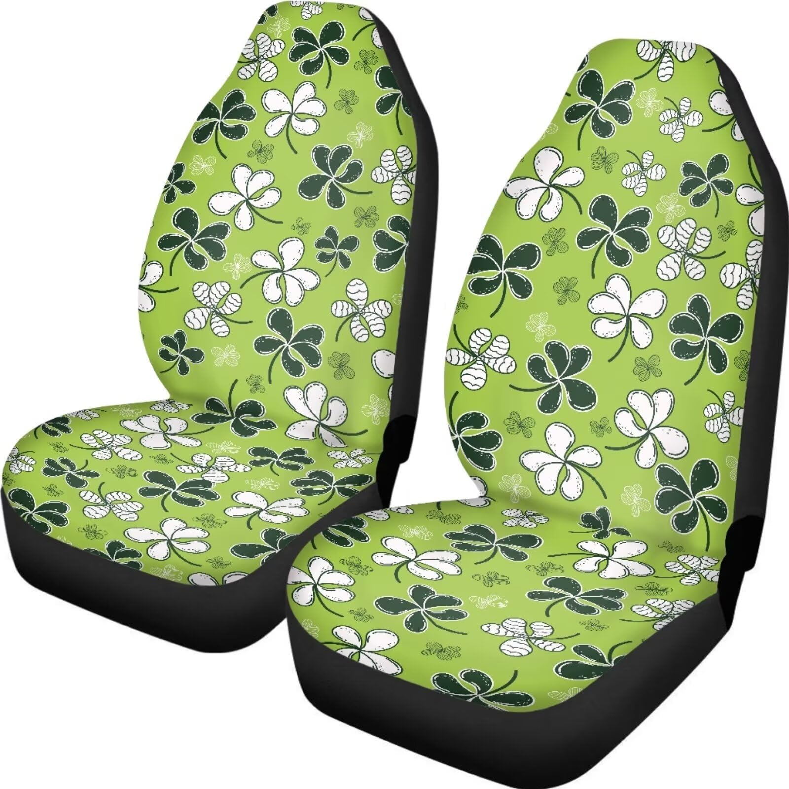 ZIATUBLES St. Patrick Vordersitzbezüge, Motiv: Kleeblatt-Motiv, 2 Stück, Auto-Sitzbezug, hohe Rückenlehne, atmungsaktiv, Innendekoration, passend für die meisten Limousinen, SUVs von ZIATUBLES