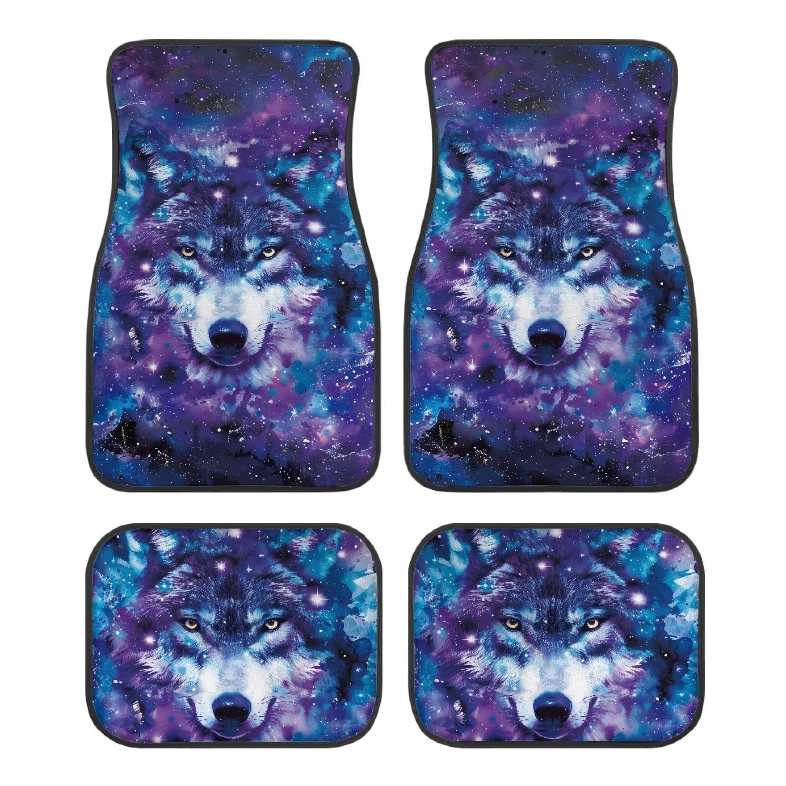 ZIATUBLES Starry Wolf Print Auto Fußmatten Vorne & Hinten Liner Set Fleckenabweisend Autoteppich Universal Fit Auto Innendekoration Fußmatten Set von 4 für SUVs Limousine Auto von ZIATUBLES