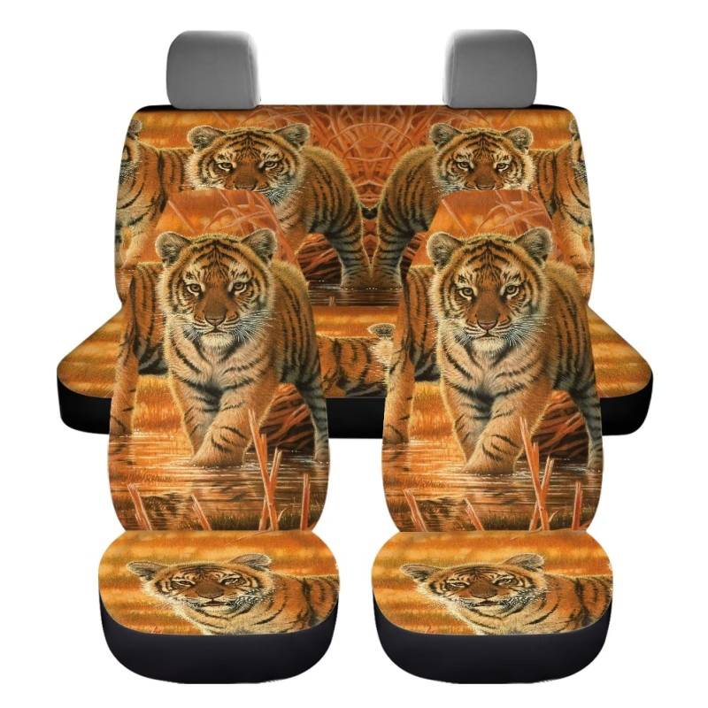 ZIATUBLES Tiger Print Autositzbezug Vollständiges Set Vorder- und Rücksitzbezug Sitzschoner für Damen Herren, Autositzbezüge Automotive Sitzzubehör Universal Fit Satteldecke von ZIATUBLES