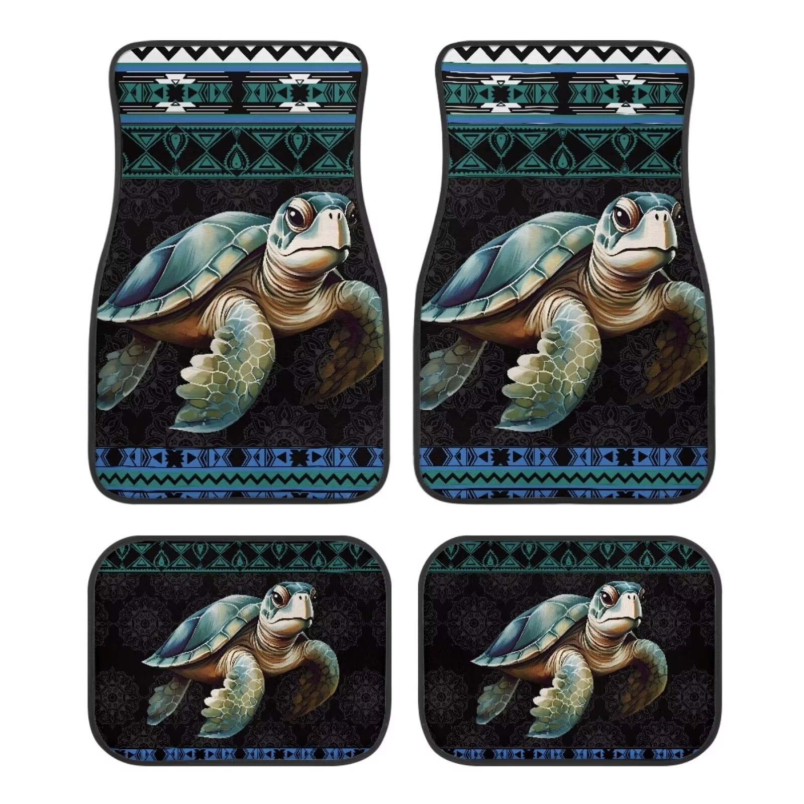 ZIATUBLES Tribal Sea Turtle Print Auto Fußmatten Full Sets 2 Front und 2 Rear Carpet Mats Car Rugs Automotive Accessories Auto Floor Protector Universal Fit SUVs Limousine Truck von ZIATUBLES