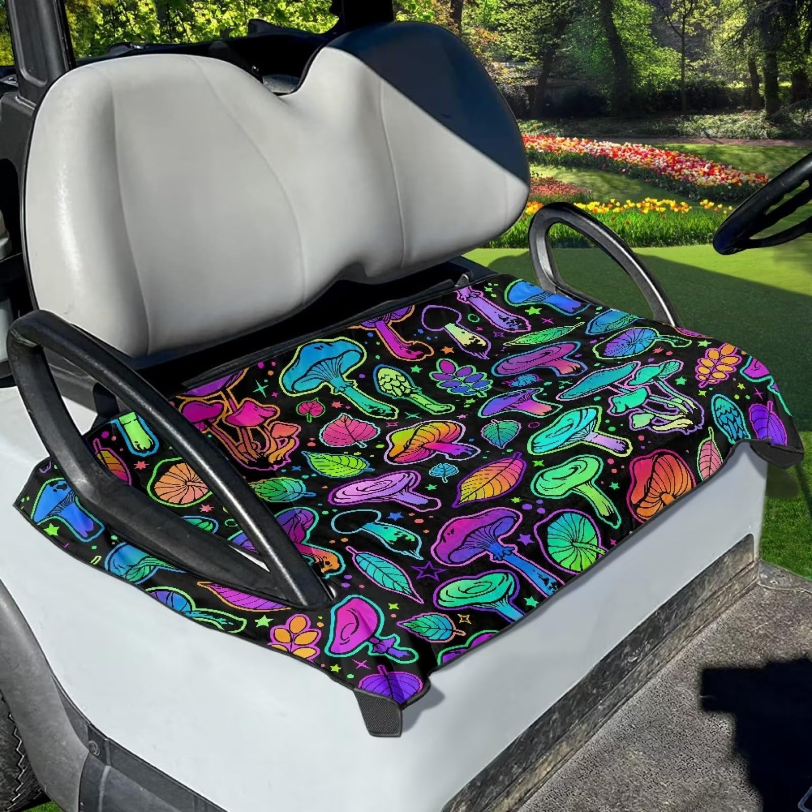 ZIATUBLES Trippy Pilz Muster Golf Cart Sitzbezüge, Universal Golf Cart Zubehör Sitztuch/Decke für Club Car EZGO und Yamaha, einfach zu installieren und zu reinigen von ZIATUBLES