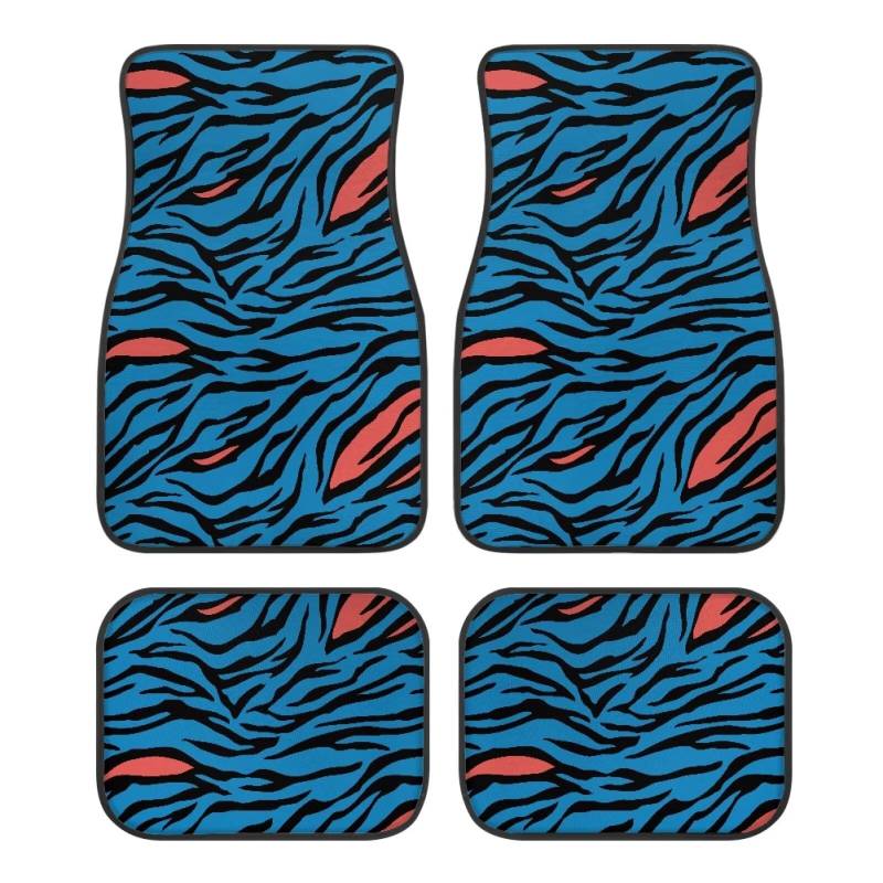 ZIATUBLES Zebra Blue Print Auto Fußmatten vorne & hinten Liner Set Anti-Rutsch Autoteppich Universal Fit Auto Innendekoration Fußmatten Set von 4 für SUVs Limousine Auto von ZIATUBLES