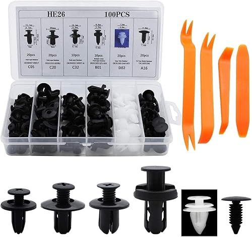 ZIGefofo 100 Stück Auto Befestigung Clips, 6 Arten Türverkleidung Clips Klammern Universal Stoßstangen KFZ Befestigungsclip Kunststoff Set Auto Kunststoffnieten mit 4 Lösewerkzeug Werkzeug von ZIGefofo