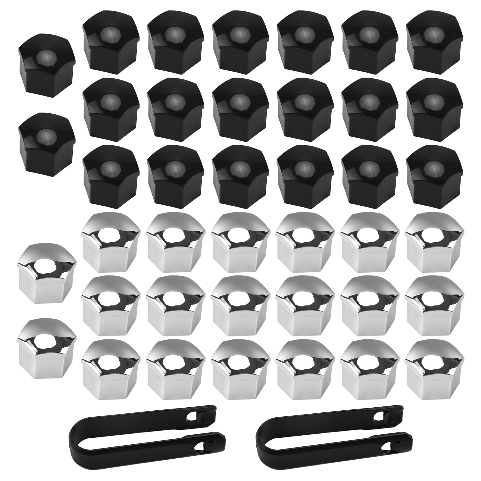 ZIJANG 40 Stücke Radschraubenkappen 17mm, Radschraubenkappen in Schwarz und Silber, Kunststoff Radschraubenkappen Abzieher für Car Wheel Nut Covers Caps von ZIJANG