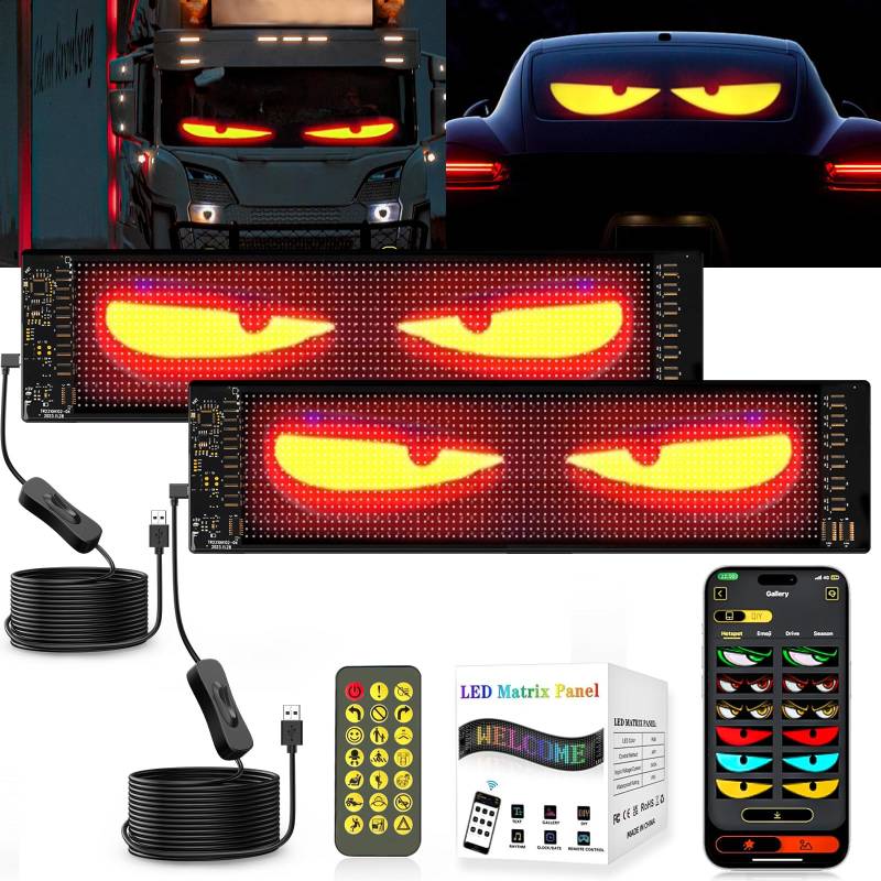 ZIMAOER LED Augen für LKW, Teufelsaugen Lichter für Autos, Flexibles LED-Display, Großes Programmierbares LED Design für Auto, LKW, Geschäft, DIY Dynamische LED Werbung (2er 7x17.3cm) von ZIMAOER