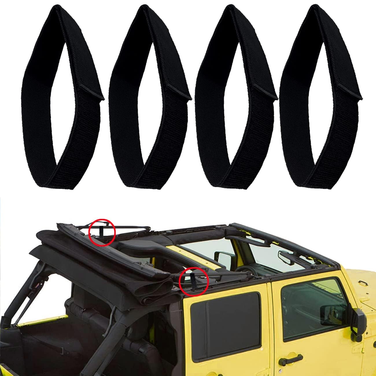 Verdeckgurte, Heckscheibengurte für Jeep Wrangler JK, Verdeck-Zurrgurte für Jeep, robuste Heckscheibengurte, schwarz, (4er-Pack) von ZIMER