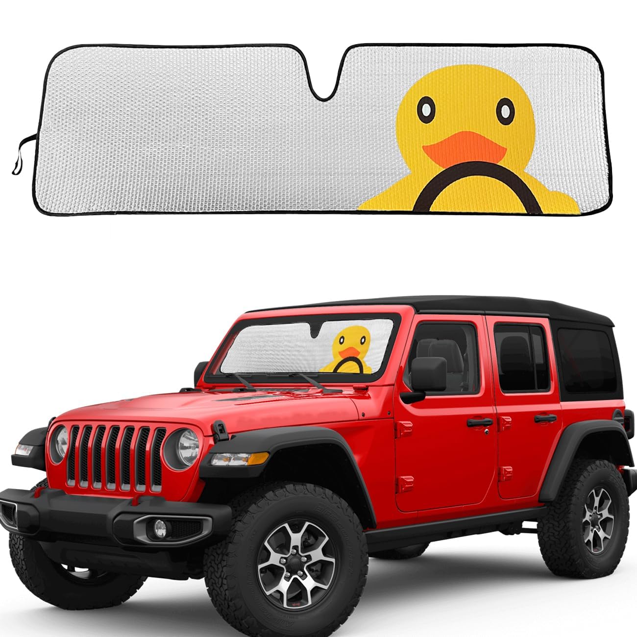 Windschutzscheiben-Sonnenschutz für Jeep Wrangler, Fenster-Sonnenschutz für Jeep Wrangler JK JKU JL JLU JT 1997-2023, Lustiger Enten-Sonnenschutz für die Windschutzscheibe von ZIMER