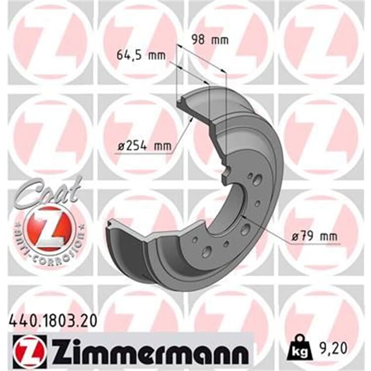 2 Zimmermann Bremstrommeln 254mm hinten Citroen Fiat Peugeot von ZIMMERMANN