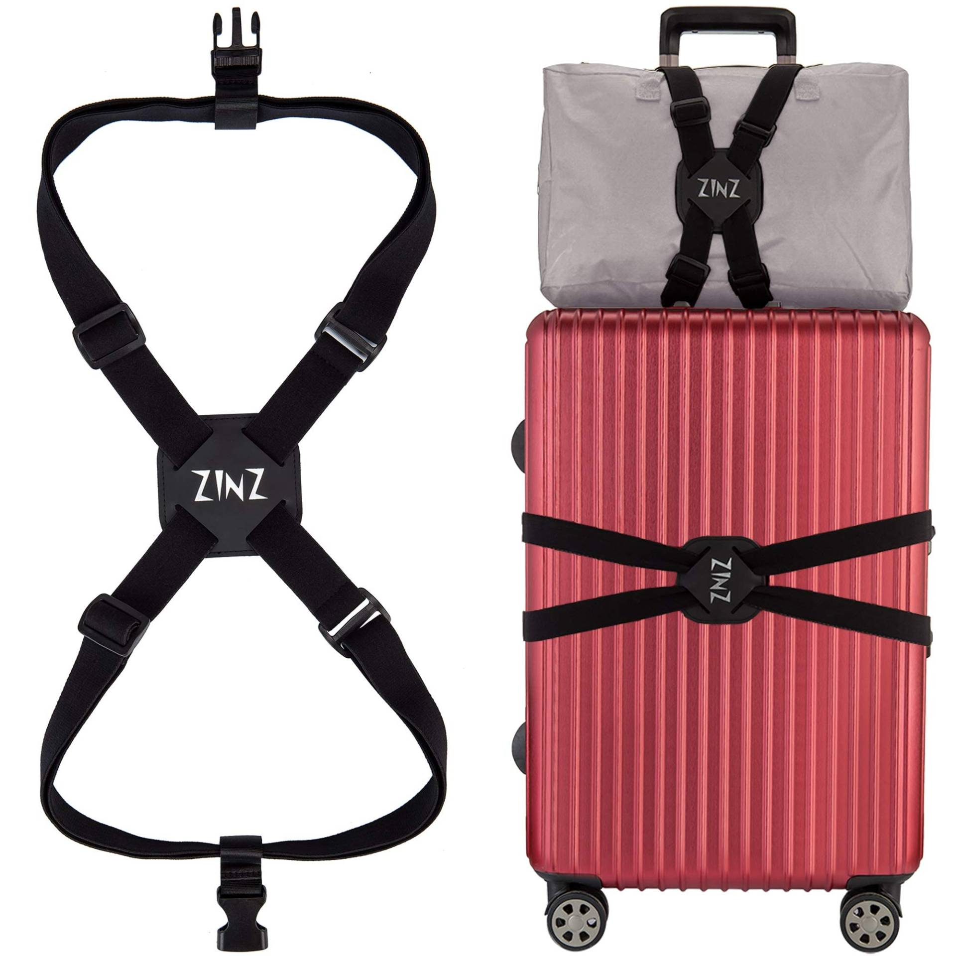 ZINZ Koffergurt, Hochelastischer Koffer, verstellbare Gürteltasche, Bungees mit Schnallen und mehr Anwendungen - Schwarz von ZINZ