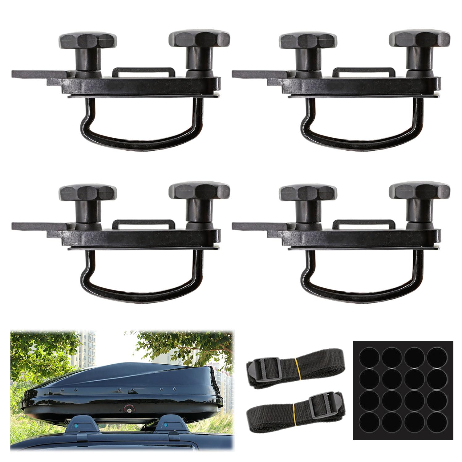 ZIOYA Dachbox Befestigung 4 Stück Dachbox Halterung,Dachbox Wandhalterung U Bügel Universal Auto Van Montage Fitting Kit mit 8 Heavy Duty Kontermuttern und 2 Bandagen von ZIOYA