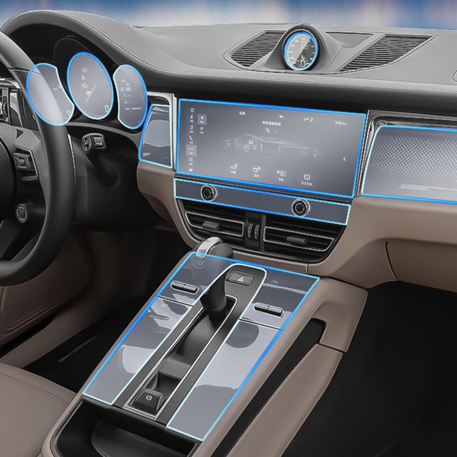 ZIRIA Auto-Innenraum Mittelkonsole Getriebe Navigation Armaturenbrett Tür Fenster Panel Schutzfolie, für Porsche Macan 2022 2023 von ZIRIA