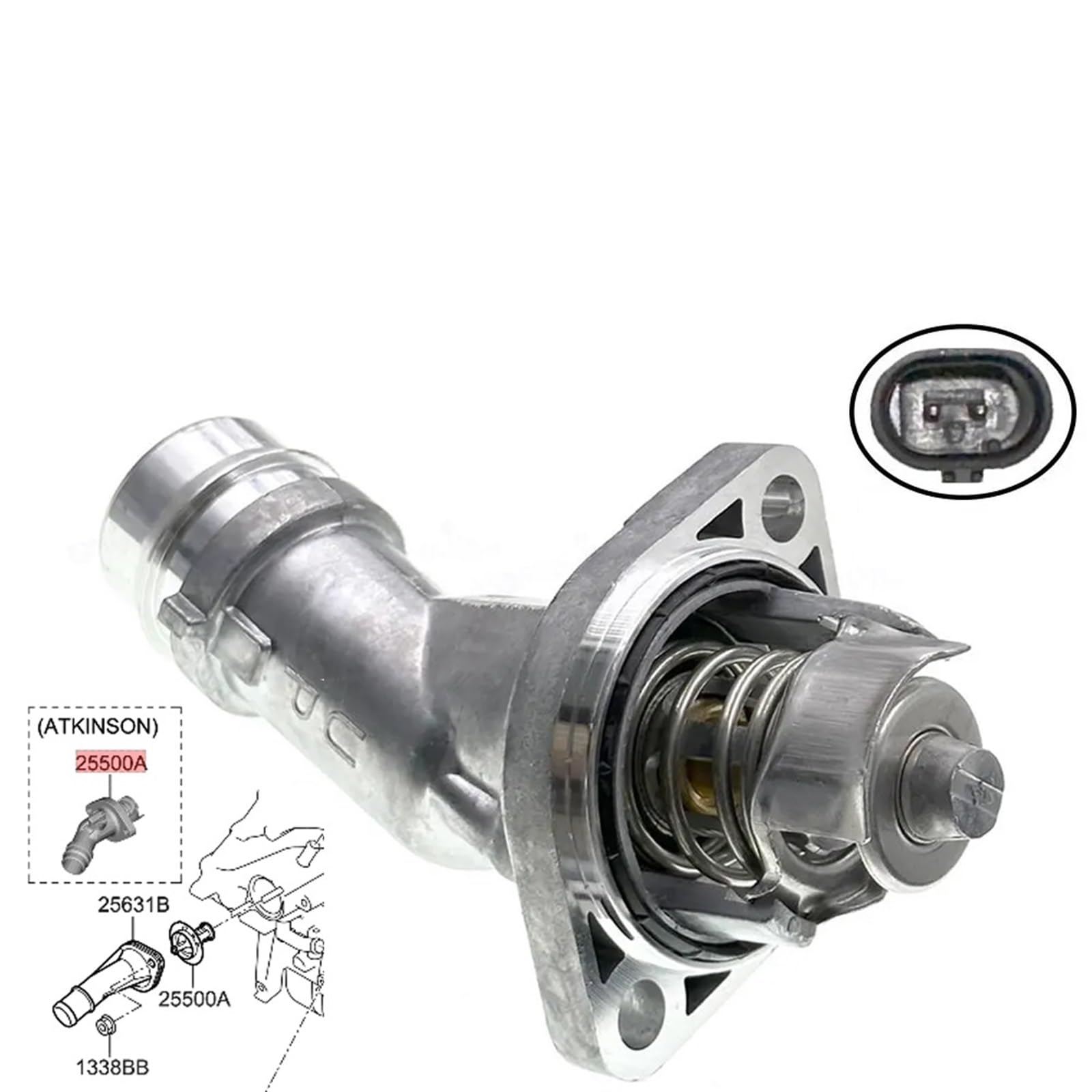 Auto-Thermostat 25500 2E085 Motor-Aluminium-Kühlmittelthermostat/passend for Kia Soul Seltos Hyundai Kona Elantra Veloster 2.0L 255002E085 25500-2E085 Thermostat mit Gehäuse und Dichtung von ZIxmix