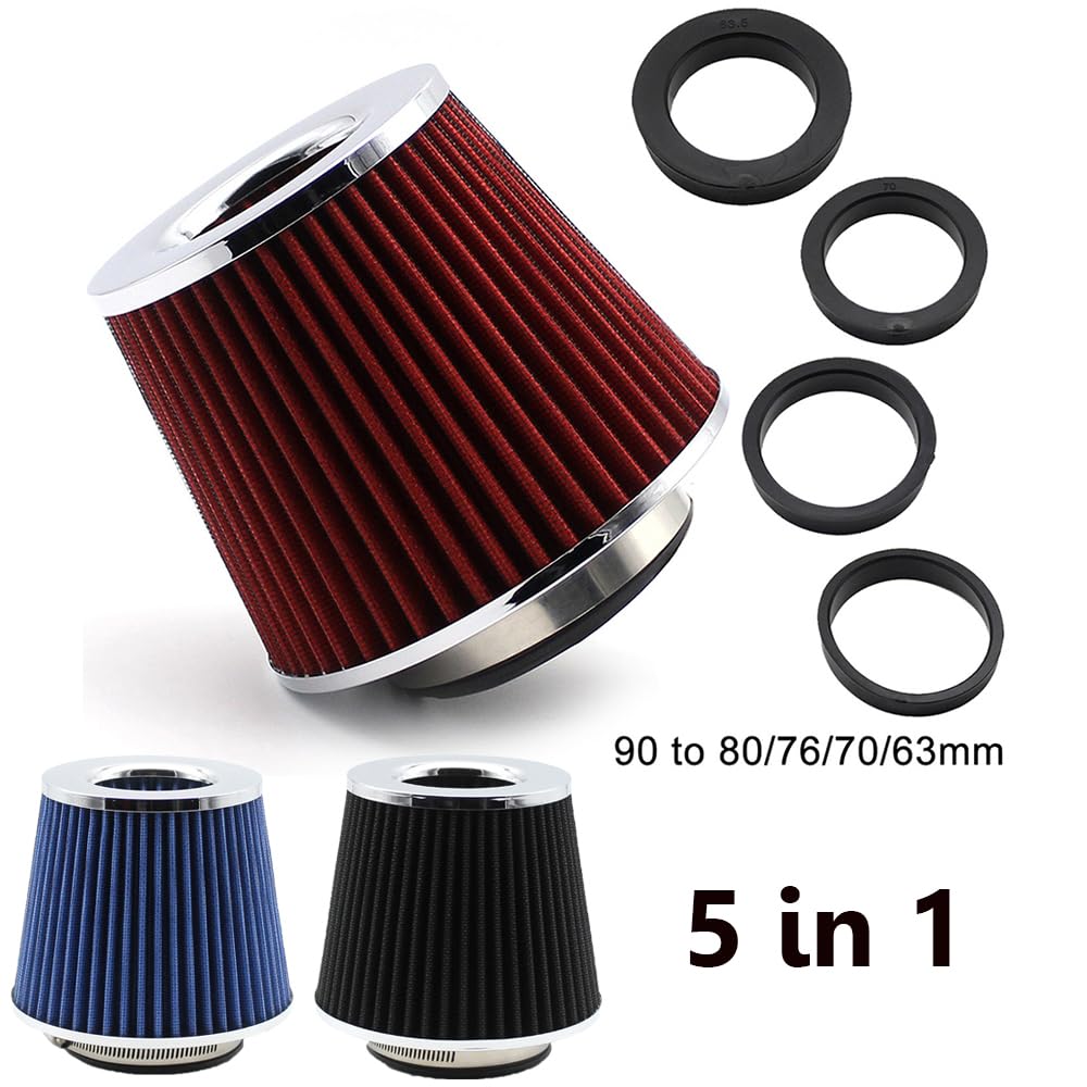 nnenraumfilter mit Aktivkohle 5in1 63/70/76/80/90 mm Auto-Luftfilter Universal High Flow Modifizierter Auto-Rennsport-Luftfilter Entlüftungskegel Ansaugluftfilter(Black) von ZIxmix