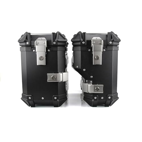 ZJHESXV Motorradgepäck-Seitenkoffer, 38 l, Satteltaschenbox aus Aluminiumlegierung, wasserdichter Tour-Aufbewahrungskoffer mit Sicherheitsschloss/Innenseite aus PU-Leder, Schwarz/Silber (Schwarz, 17 von ZJHESXV