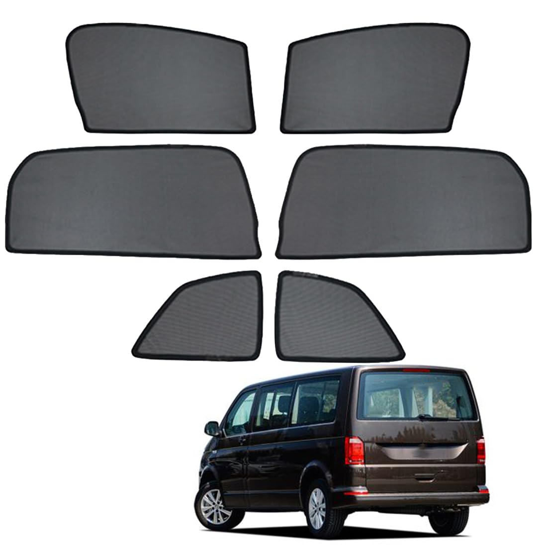 Sonnenschutz Auto Vorhang Für Baby Kinder Sonnenblende Für Caravelle T6 2014-2019 UV Schutz Magnetisch Sonnenschutz Für Autofenster Seitenscheibe Schwarz,Front+Rear+Triangular-window-6PCS von ZJIEX