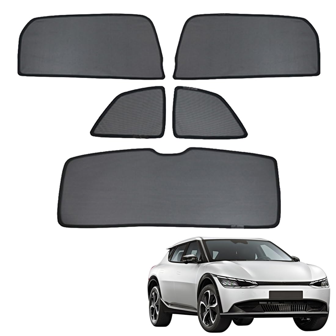 Sonnenschutz Auto Vorhang Für Baby Kinder Sonnenblende Für KIA EV6 2021-2024 UV Schutz Magnetisch Sonnenschutz Für Autofenster Seitenscheibe Schwarz,Rear+Triangular+Back-windscreen-5PCS von ZJIEX