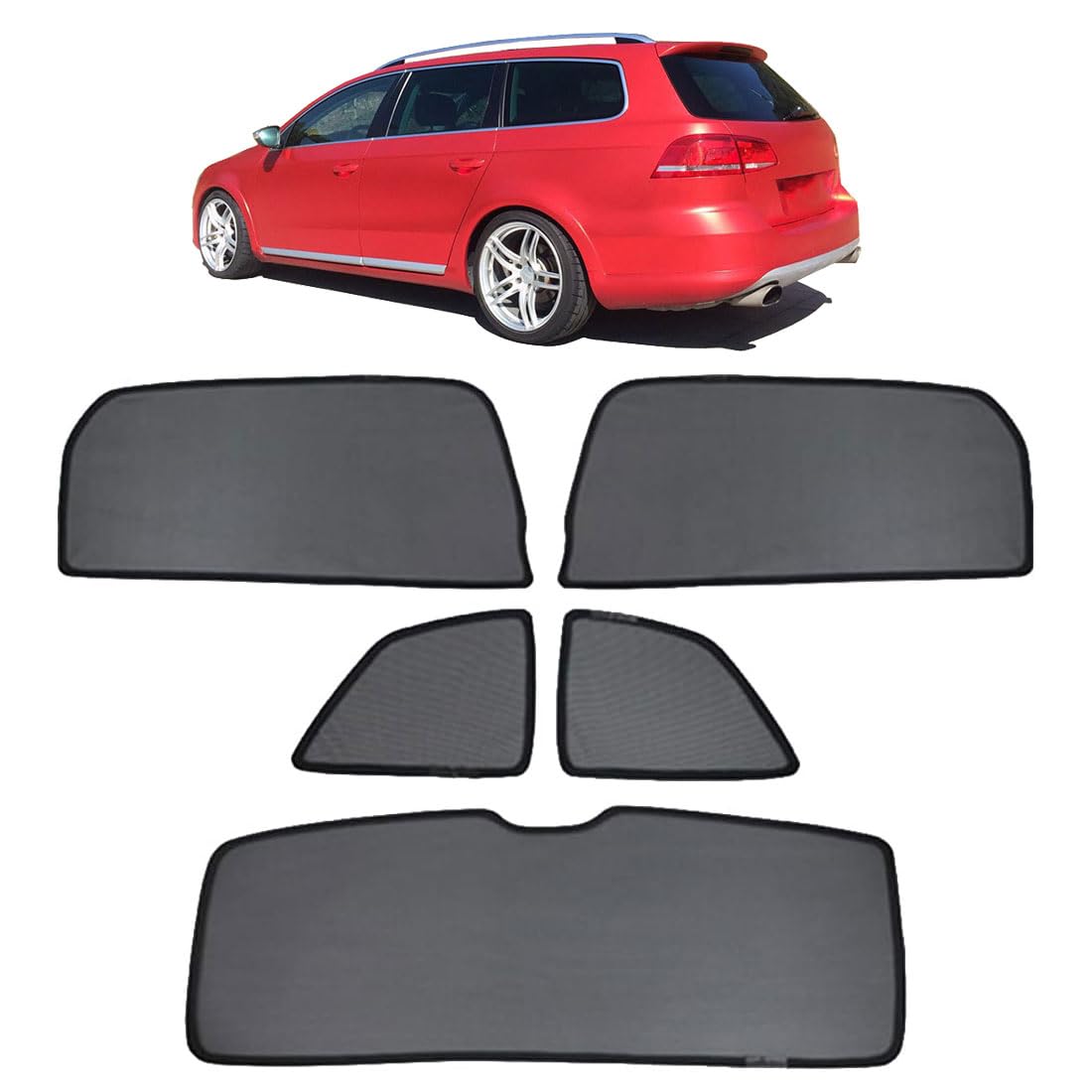 Sonnenschutz Auto Vorhang Für Baby Kinder Sonnenblende Für Passat B7 Variant 2010-2015 UV Schutz Magnetisch Sonnenschutz Für Autofenster Seitenscheibe Schwarz,Rear+Triangular+Back-windscreen-5PCS von ZJIEX