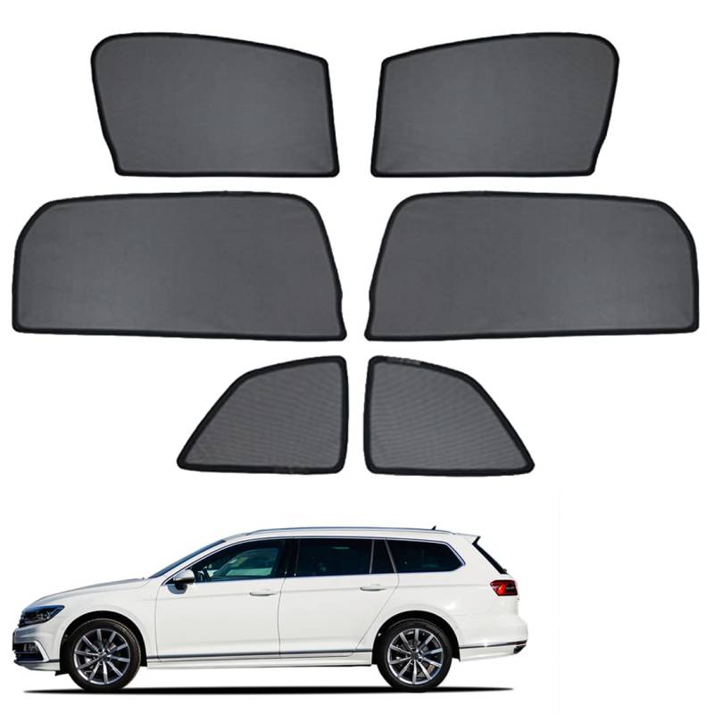 Sonnenschutz Auto Vorhang Für Baby Kinder Sonnenblende Für Passat B8 Variant 2016-2022 UV Schutz Magnetisch Sonnenschutz Für Autofenster Seitenscheibe Schwarz,Front+Rear+Triangular-window-6PCS von ZJIEX