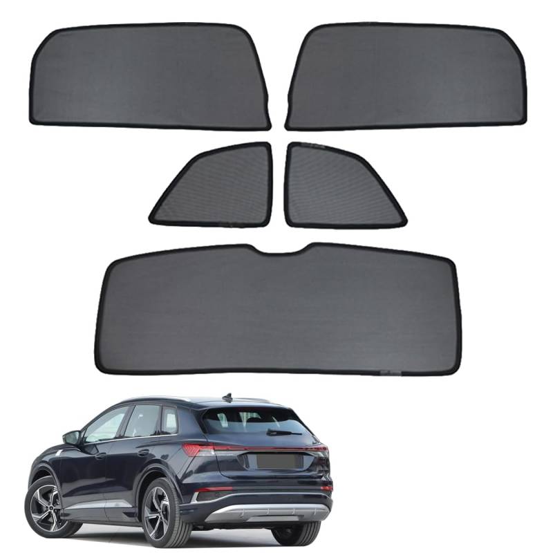 Sonnenschutz Auto Vorhang Für Baby Kinder Sonnenblende Für Q4 e-tron 2022-2023 UV Schutz Magnetisch Sonnenschutz Für Autofenster Seitenscheibe Schwarz,Rear+Triangular+Back-windscreen-5PCS von ZJIEX