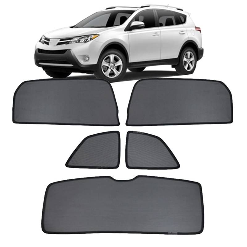 Sonnenschutz Auto Vorhang Für Baby Kinder Sonnenblende Für RAV4 XA40 2013-2018 UV Schutz Magnetisch Sonnenschutz Für Autofenster Seitenscheibe Schwarz,Rear+Triangular+Back-windscreen-5PCS von ZJIEX