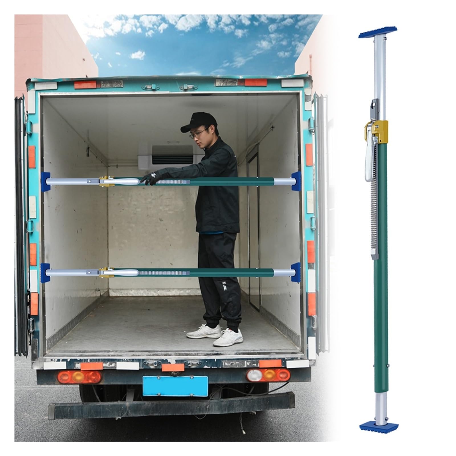 ladungssicherung stange Schwerlast-Ladestange mit Ratsche für Pickup-Ladefläche, Teleskop-Ladungsstabilisatoren für Anhänger/Kühltransporter, 440 Lbs Last Aluminium Laststangen Divider Pole(4.2'-5.5'/ von ZJKXJH