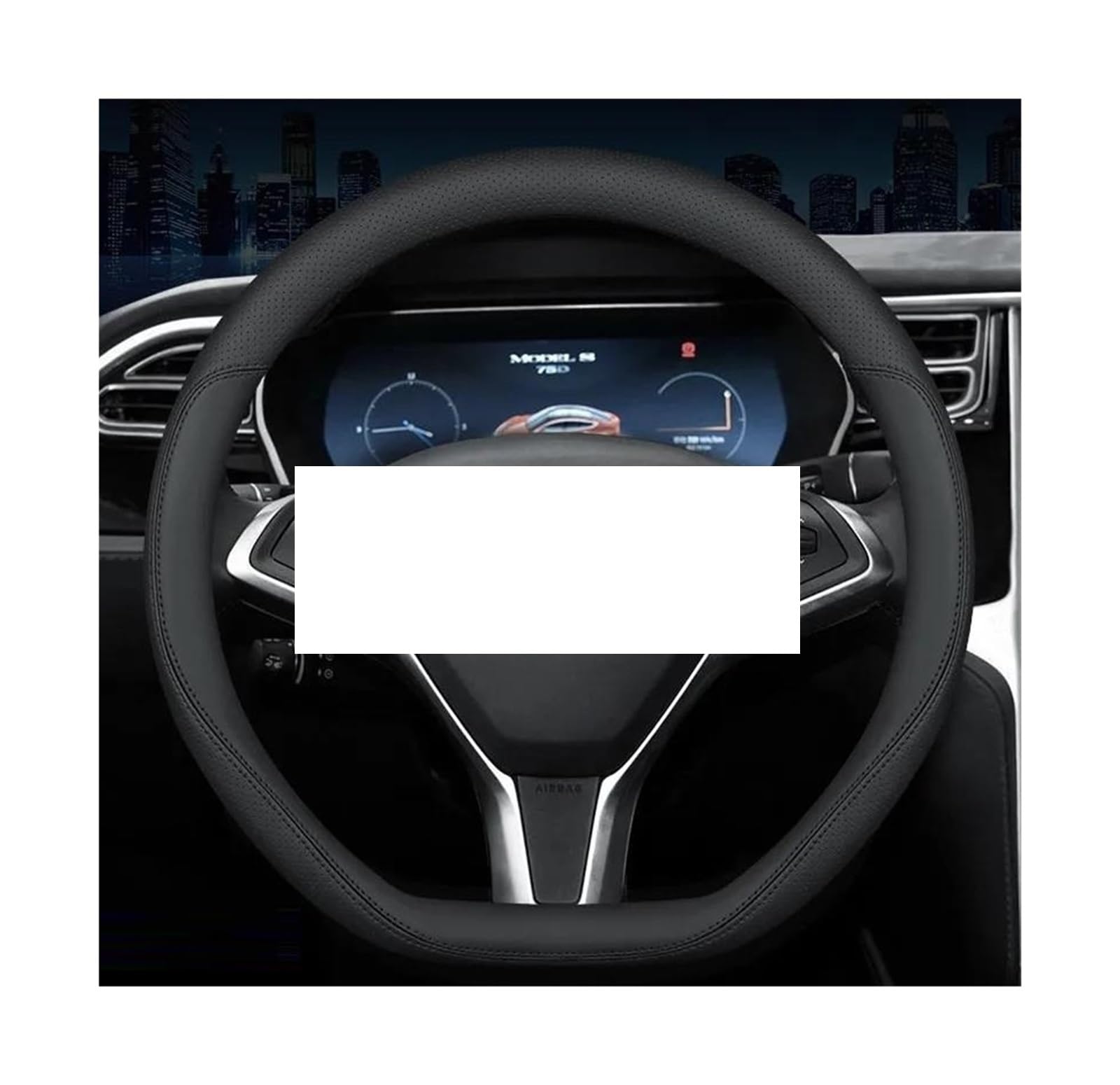 Auto Lenkrad Abdeckung Für Tesla Modell 3 YSX 2019 2020 2021 2022 Leder 4 Jahreszeiten 36-38 cm Auto Zubehör(38 D BLACK WH) von ZJYDDM